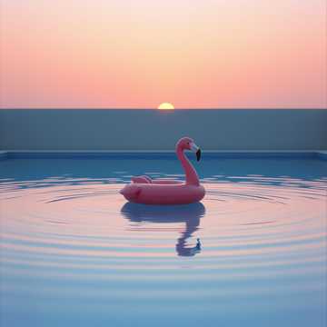 Auf einem rosa aufblasbaren Flamingo im Pool treiben