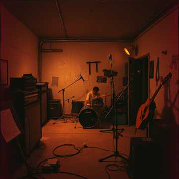 Gritty band practice with raw energy and passion